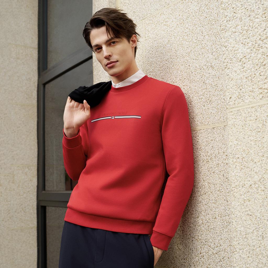 FILA Heritage Fashion Classic Retro Casual Versatile Soft Comfortable Crew Neck Pullover Sweatshirt Men sweatshirt Burgundy F11M618216FWI