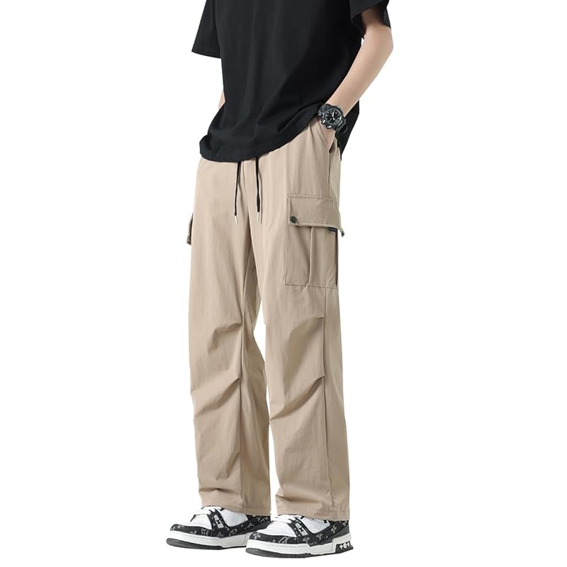 

[BesBet] Cold sensation cargo pants men s cool pants summer clothes ice silk wide pants outdoor work pants long length bottoms cool Plain color