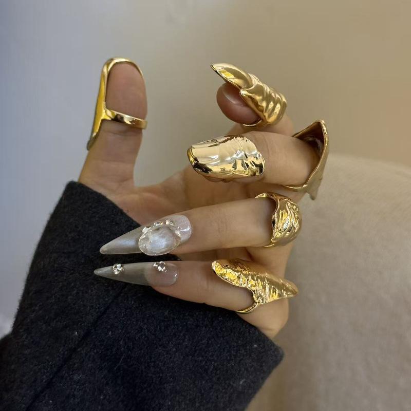 Artistic Irregular Texture Knuckle Ring Hip-Hop Style Niche Full Finger Rings For Men And Women