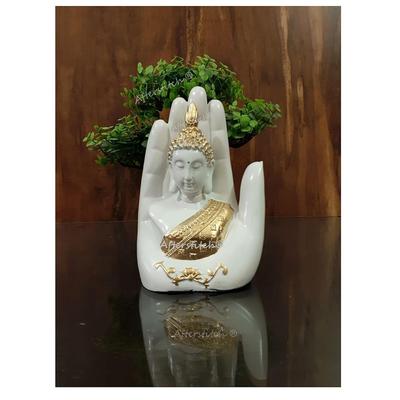 Resina Lucida Palma Statua di Gautam Buddha (Bianco, 17 x11 x7 cm)