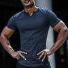 V-Neck Short Sleeve Arc Hem Men T-shirt Summer Solid Color Simple Tee Shirt Streetwear