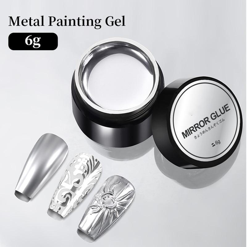 

Зеркальный металлический гель-лак для ногтей с серебристой, розово-золотистой росписью - Легко наносится и долго держится