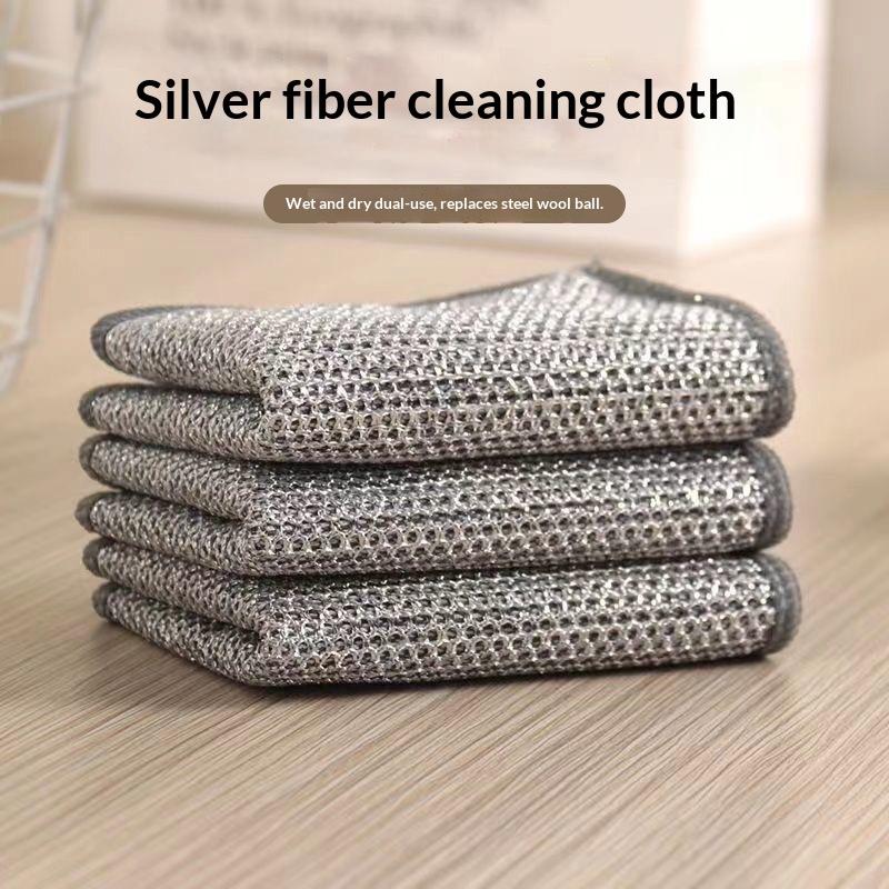 5/10 Stk. Sølvtråd Polyester Rengøringsklude Våd Tør Dobbeltbrug Ikke Ridsende Til Køkken Opvask Gryde Komfur Bordplade Rengøring