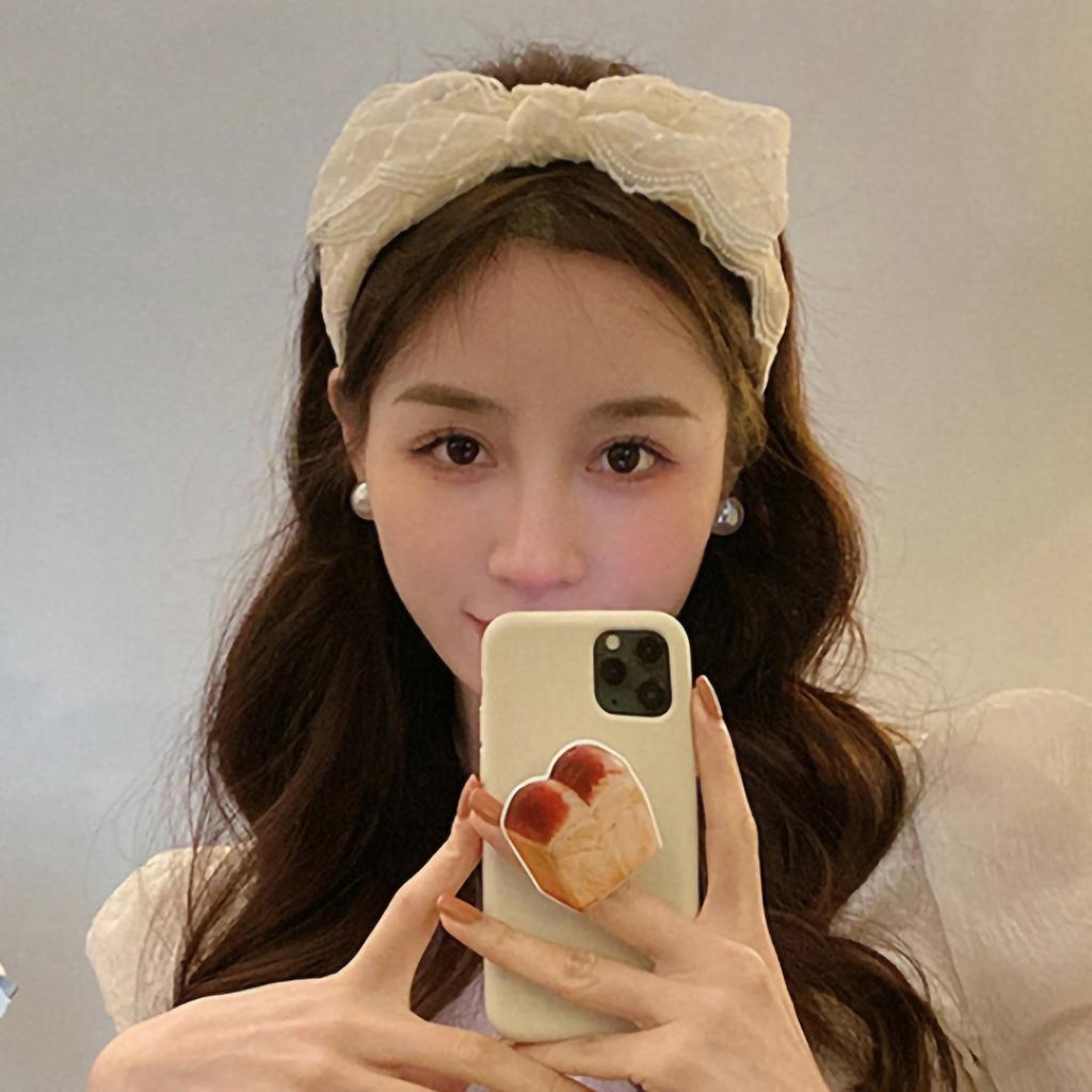 Big Lace Bowknot Hair Band Retro All Match for Women Washing Face Make Up Cosplay Going Out Beige