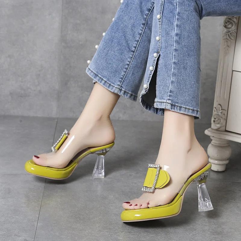 Fashion Clear Rhinestone Metal Buckle Slippers Women Fashion Transparent PVC  Design Slide Sandals  2025 Summer Sexy Platform Slippers