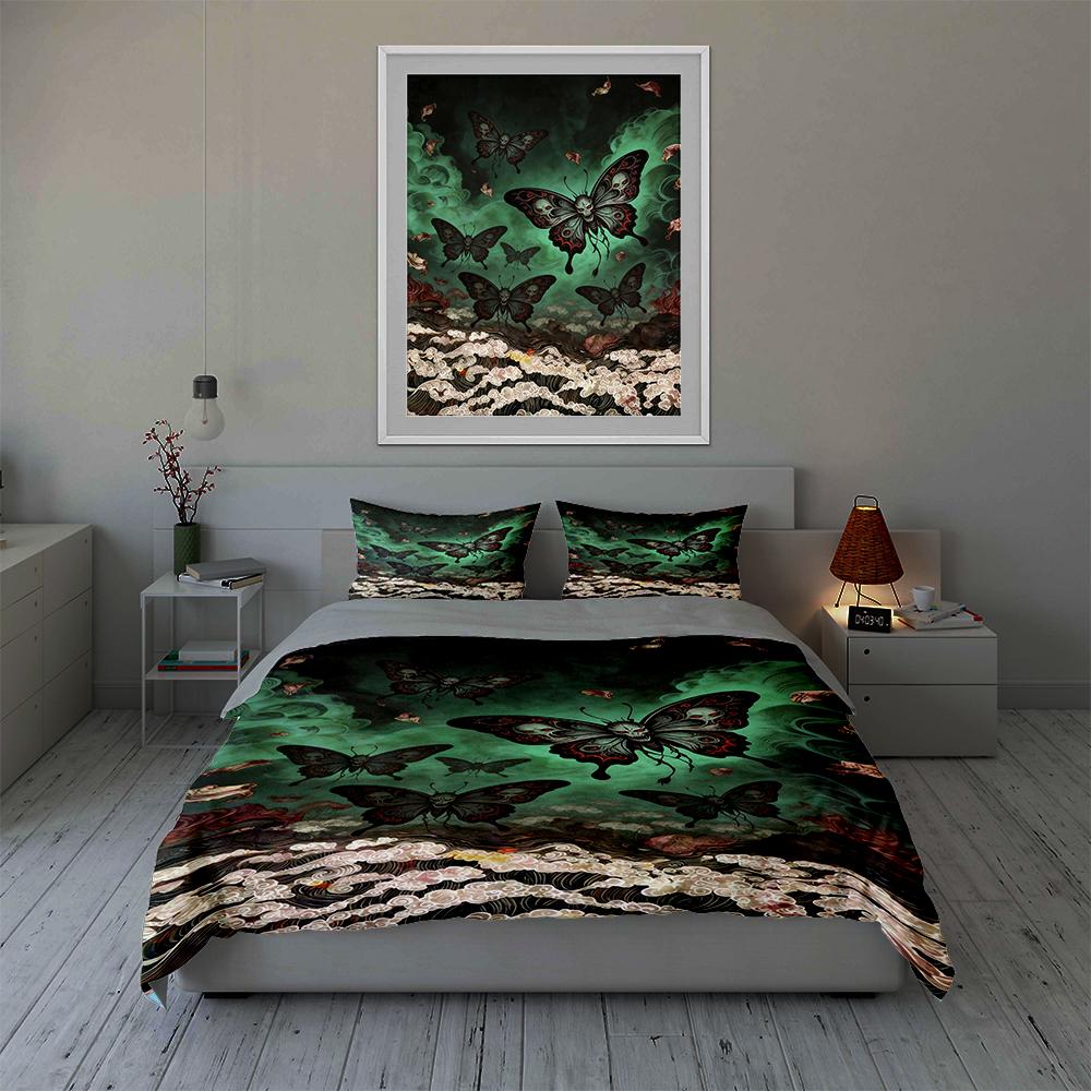 Butterflies, green, floral. Bedding Duvet cover sets Duvet covers Pillowcases gifts (1 * Duvet Cover 2 * Pillowcases, without duvet insert)