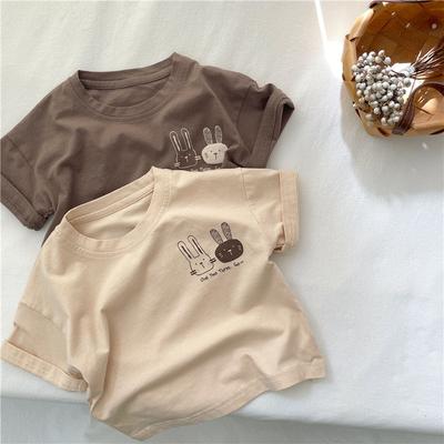Jungen T-Shirt Sommer Edition Kinder Kurzarm T-Shirt 3-10 Jahre altes Mädchen Baumwolle Rundhals Top Jungen Niedliches Kaninchen Sport Top