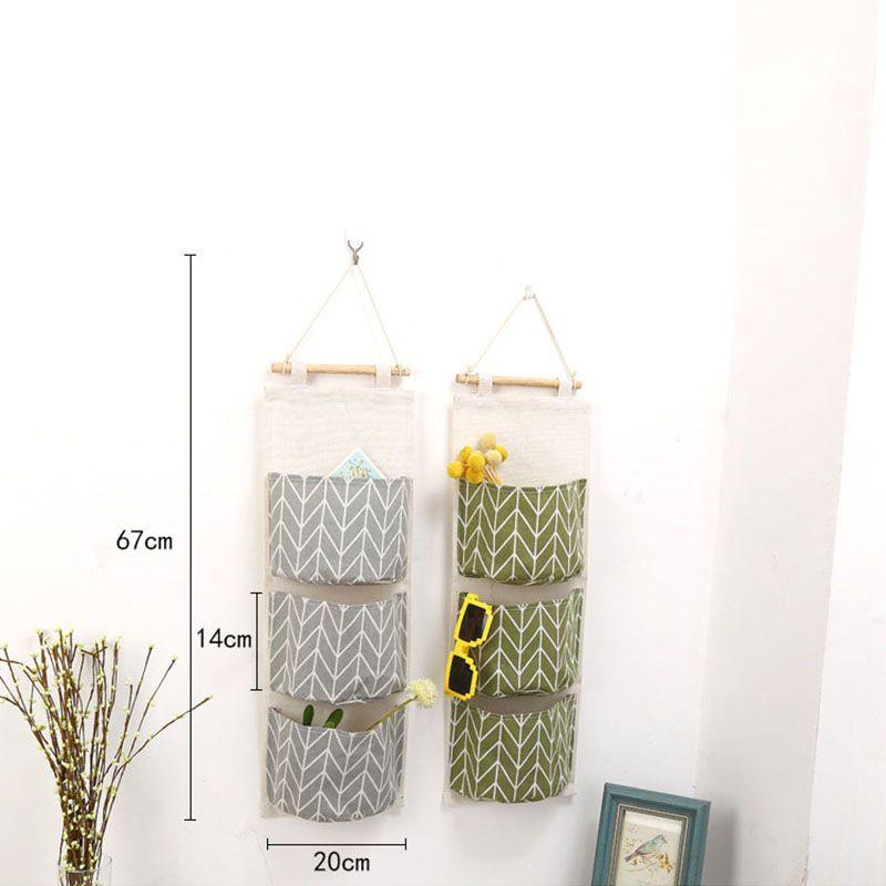 Elegant Space-saving Hanging Storage Bag With Durable Cotton Linen And 3 Pockets For Sundries