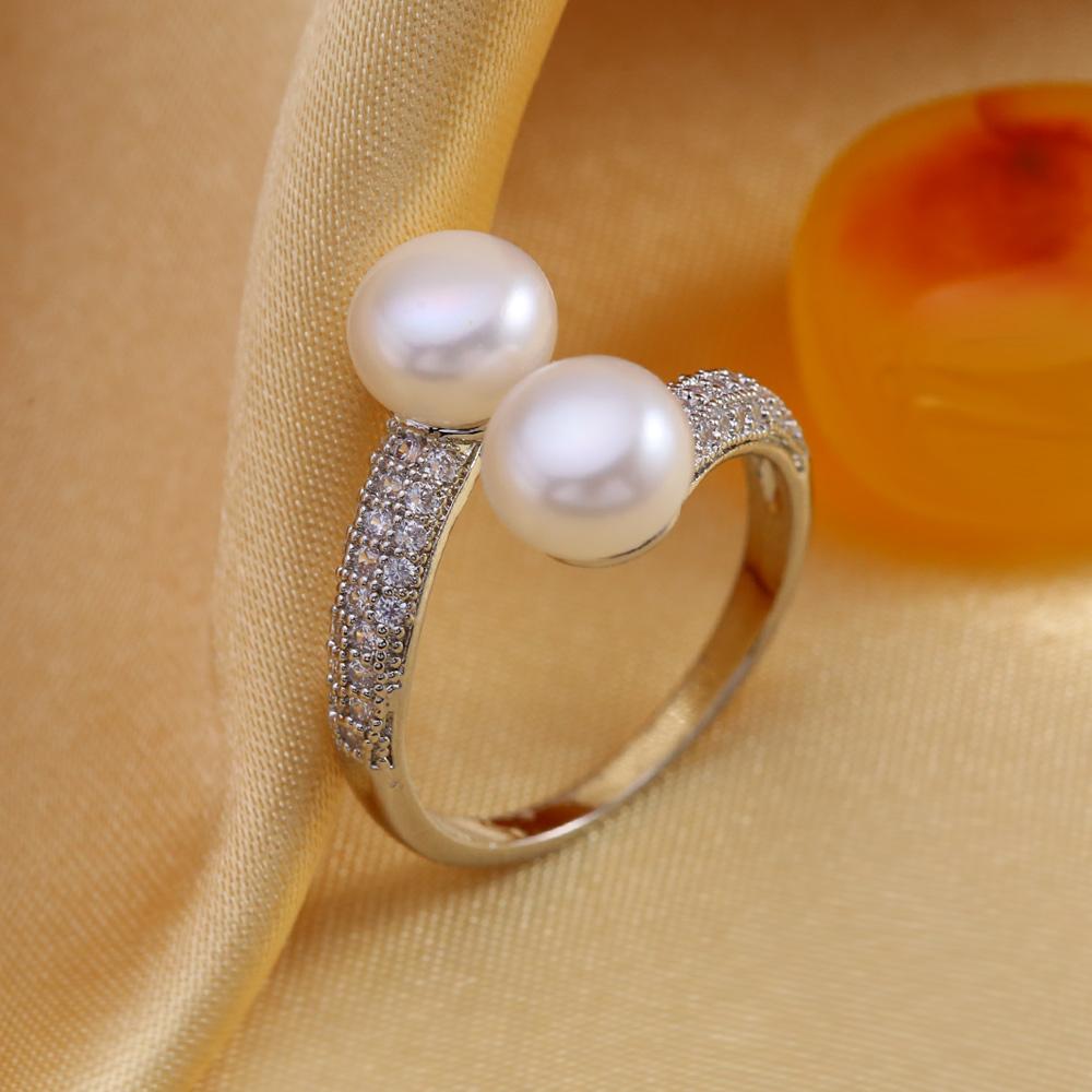 seniko Natural Freshwater Pearl Rings For Women Fashion Female Cubic Zirconia CZ Flower Ring Pearl Jewelry Adjustable Ring