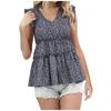 Women's Summer Floral Ruffle Sleeve Casual Printed V Neck Tiered Shirt Tank Tops