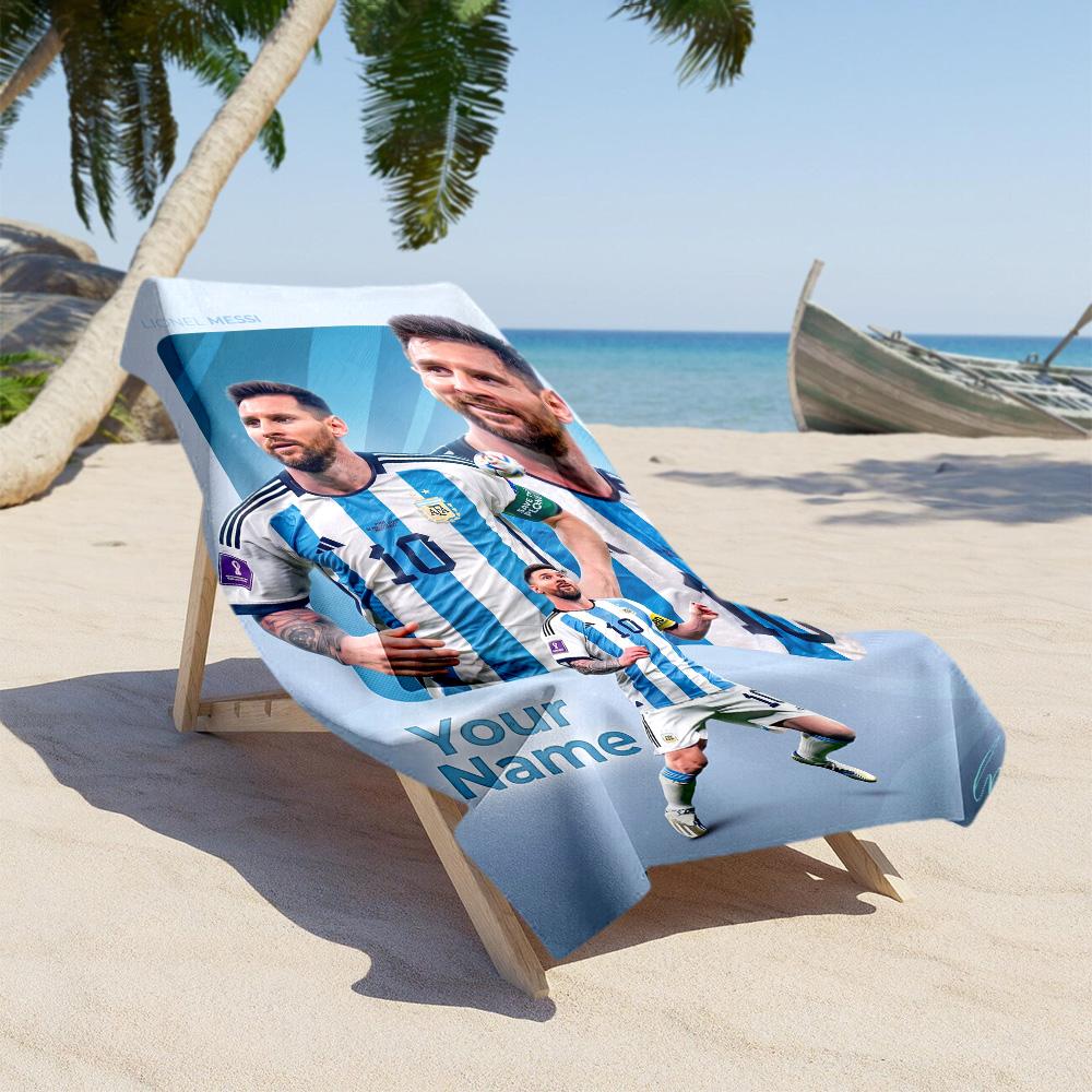 Football Messi Personalized Name Beach Towel Super Soft & Absorbent Perfect for Traveling Yoga Camping and Swimming