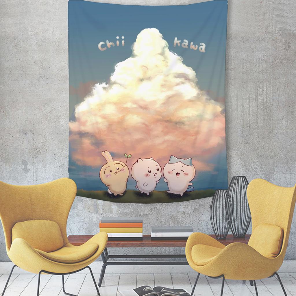 Japanese Anime Usagi Kawaii Hachiware Cute Chiikawa Cartoon Tapestry Room Decoration Home Decor Bedroom Wall Hanging Fabric