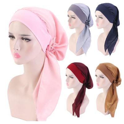 Dames Bonnet Vintage Imitatie Zijde Effen Kleur Lange Haren Dames Turbanen voor Slapen