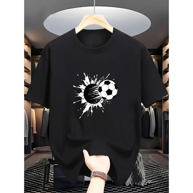 

Мужская 2D футболка с футбольным принтом, европейский размер, повседневная, спортивного кроя, с коротким рукавом S чёрный