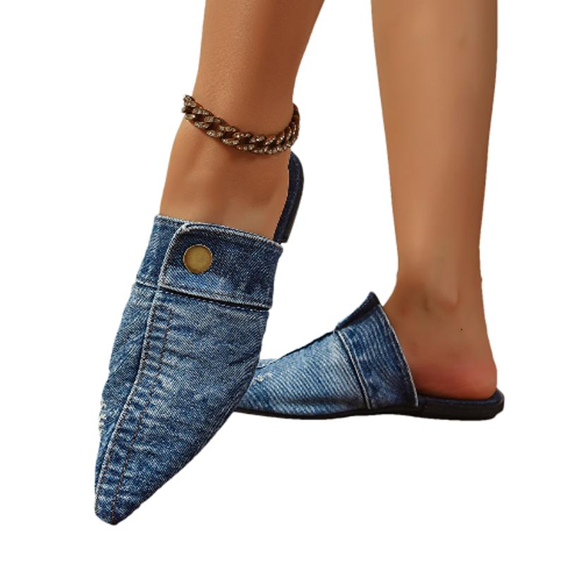 Pointed Toe Women Slippers Flats Sandals Retro Casual Mules Shoes 2025 Trend Designer Brand Walking Cozy Mujer Zapatos