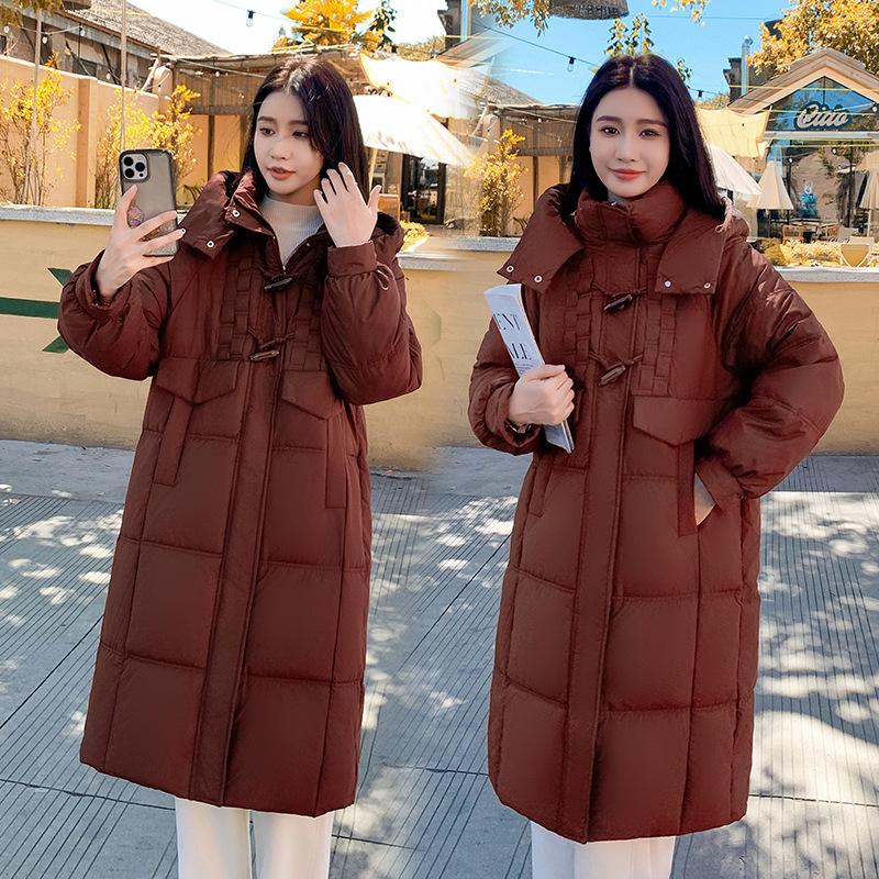Horn Button Cotton Jacket Women's Mid-length Winter Thickened and Non-bloated Down Padded Jacket 2025 New Cotton Jacket