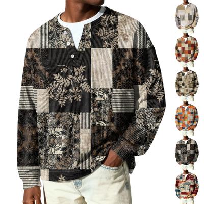 Men's Button,Down Collar Long,Sleeve Ribbed Knit Pullover