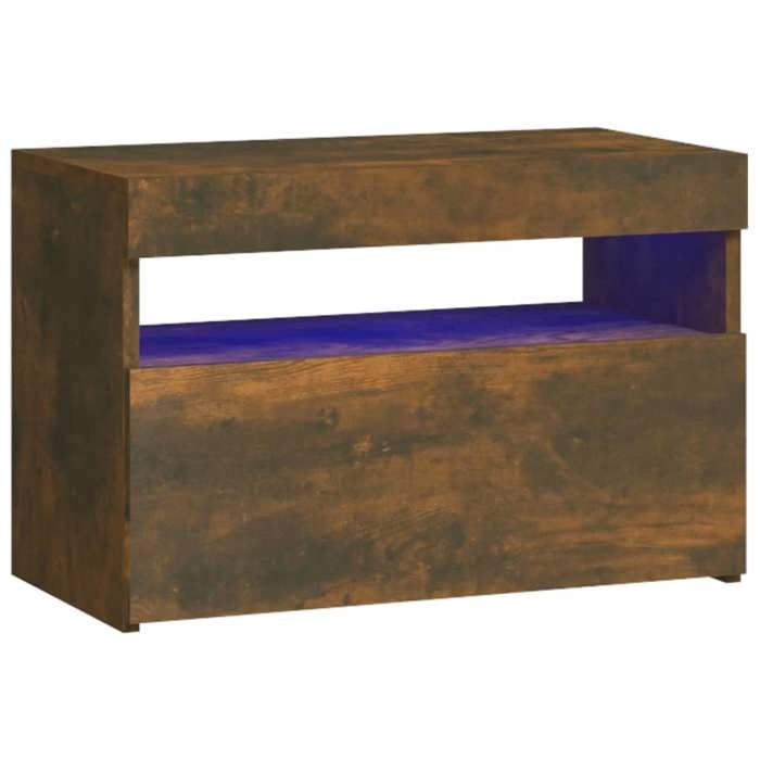 VidaXL Table de Chevet avec Lumières LED Table de Nuit Armoire de Chevet Armoire de Lit Meuble de Chambre Maison Chêne Fumé 3152826