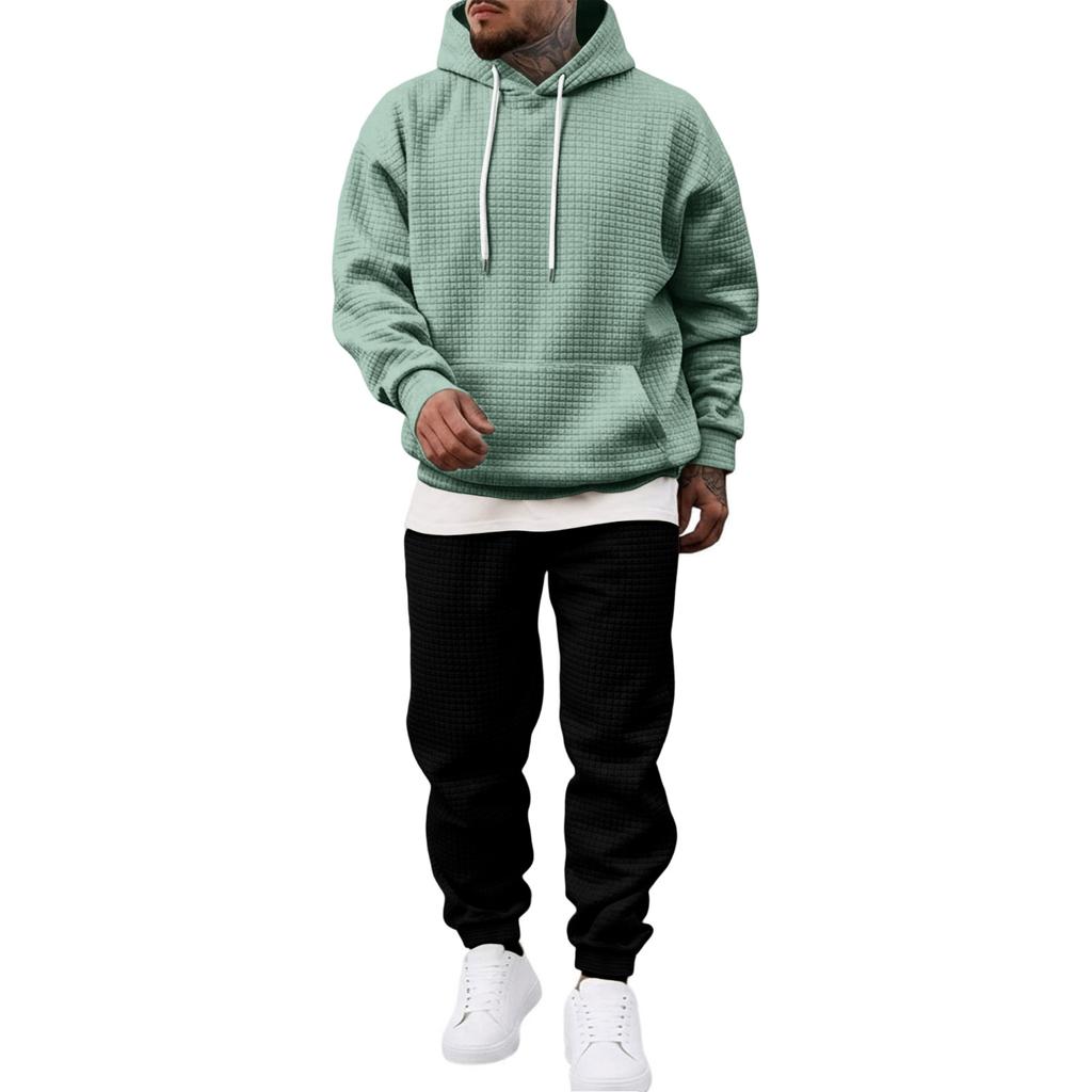 Men's Casual Sweatshirt Set with Knit Pattern for Fall Winter Daily Wear