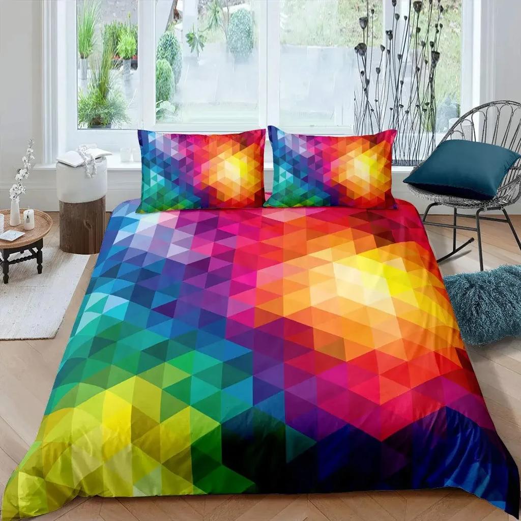 Comforter Red Glowing Polygonal Grid Pattern Bedding Set 135×200 With 260×220 Black Blanket