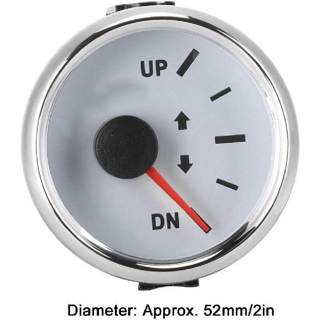 Trim Gauge Boat 52mm/2in UP-DN Boat Marine Trim Gauge 0-190ohm Trim Tilt Indicator Red Backlight(Silver frame on white) for trim gauge for boat