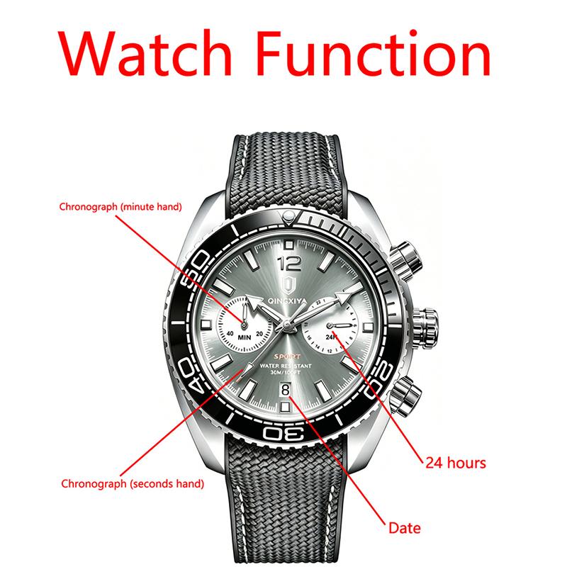 Mens Wrist Watches Waterproof Luminous Chronograph Watch Rotatable Bezel Rubber Band Analog Watch