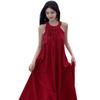 Vintage French-Chinese Red Halter Dress: Women's Summer Beach Swing