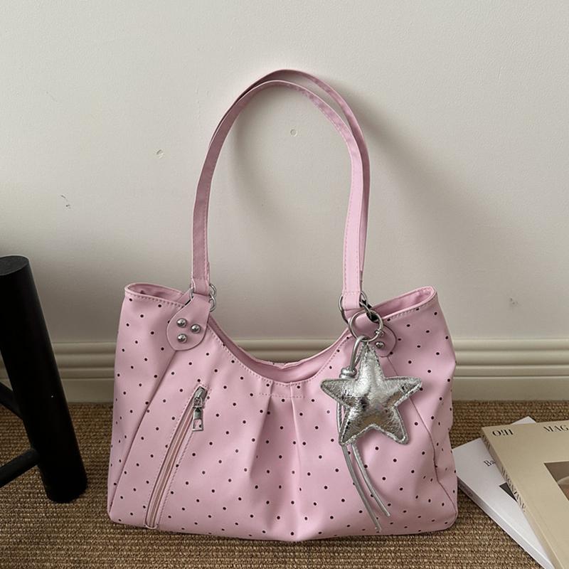 Vintage Pu Tote Bag Casual Students Purse 2026 New Large Capacity Shoulder Bag Polka Dot Zipper Commuting Handbag For Women