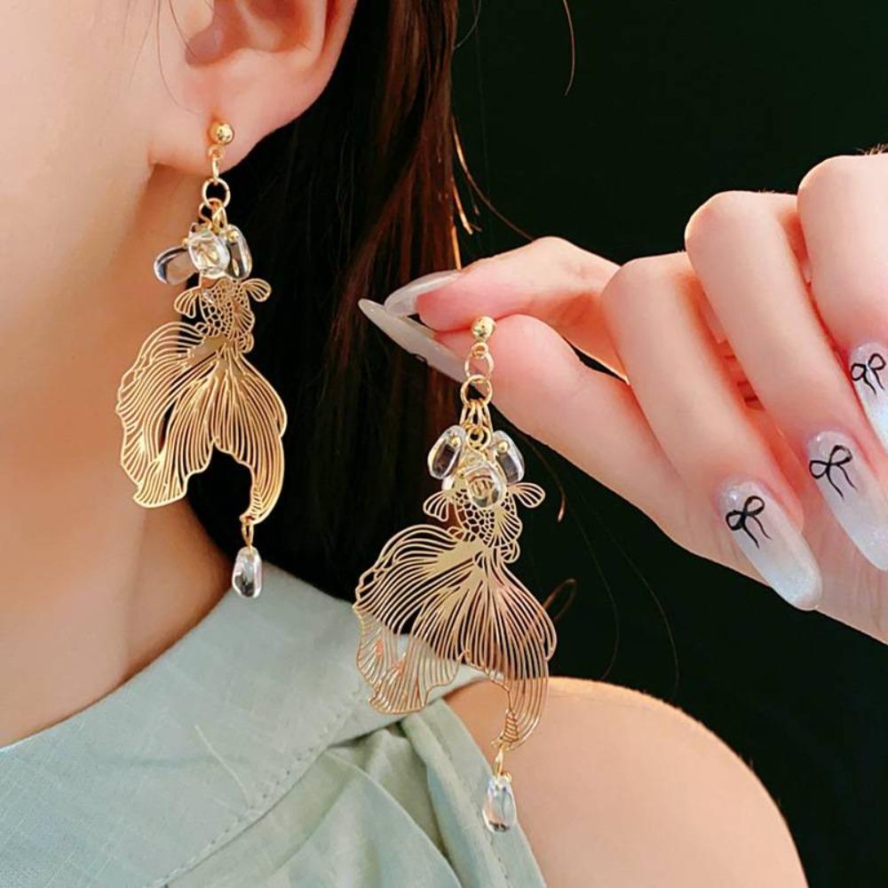 Koi Carp Pendant Goldfish Earrings Accessories Metal Dangle Earrings Goldfish Eardrop  Women