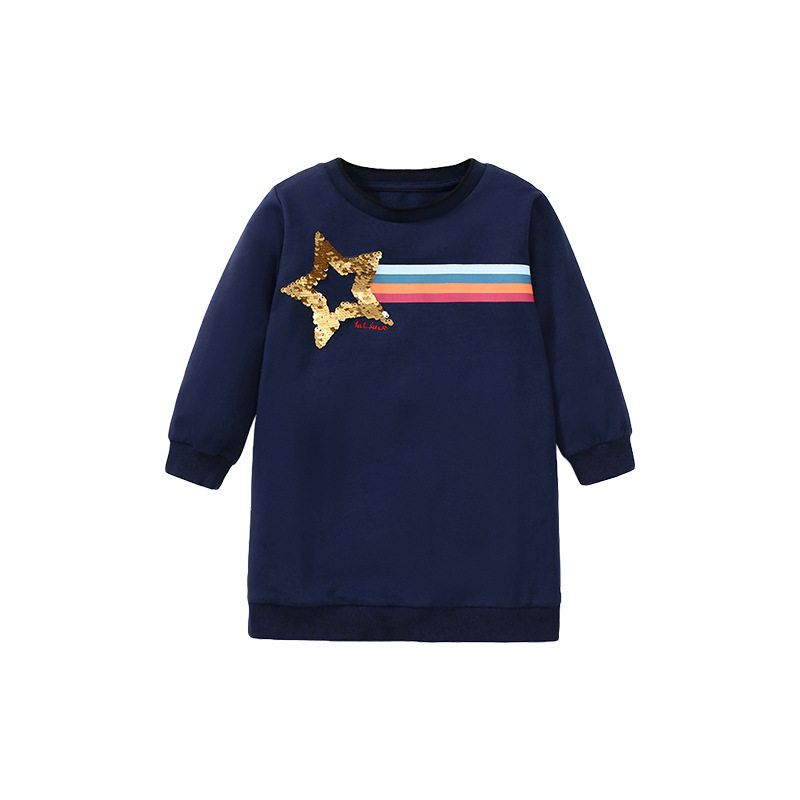British Product Girl Dress Pure Cotton Sweater Dress Autumn Casual Children s Clothing Long-Sleeve Children One-Piece Dress Little Girl Dress Dark Blue 2t/90 Size Recommended Height 85-90cm
