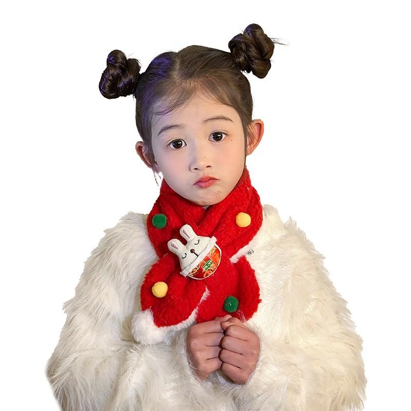 Cute Cartoon Rabbit Pompom Scarf Winter Warm Knitted Neck Warmer Women Men Unisex Fashionable Red Festive Accessory