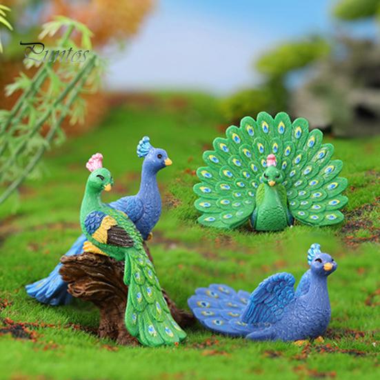 DIY Little House Peacock Ornament Decorative Realistic Hand-crafted Photo Props Display Mold Resin Garden Micro Landscape Home Decor Miniature Statue
