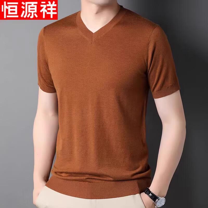 Hengyuanxiang Men's V-Neck Short Sleeve Knit T-Shirt