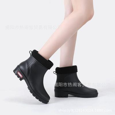 Waterproof Short Boots, Thick-soled Heightening Rain Boots, Winter Velvet Warm Women's Boots, Short Tube Non-slip Rubber Shoes