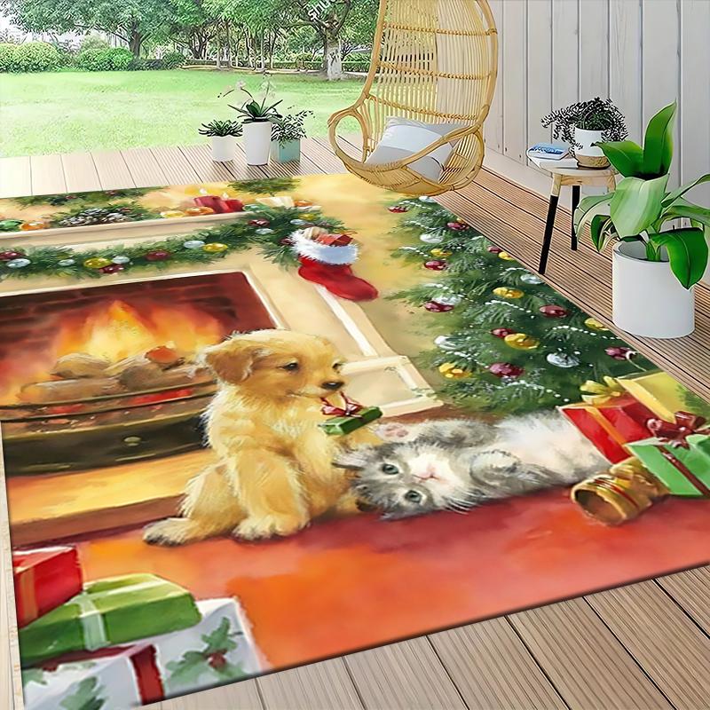 Christmas Puppies Presents Carpet Rug Soft Washable Anti Slip Home Living Room Sofa Mats Personalized Christmas Rug
