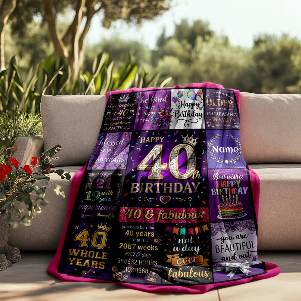 Happy 40Th Birthday Personalized Outdoor Blanket Customize Your Name Soft Warm Cozy Great For Picnics Outdoor Travel And Camping Sofa Office For All