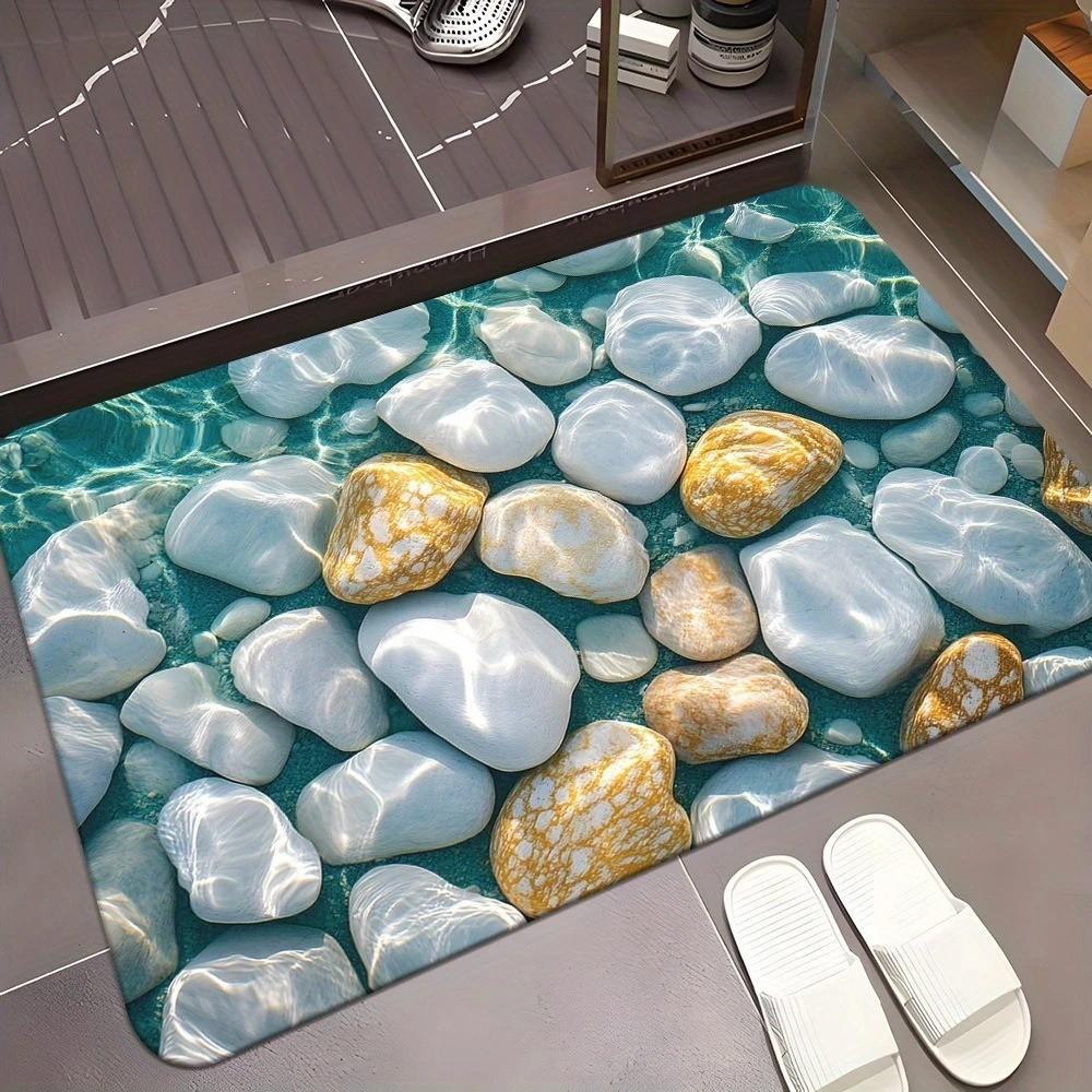60*90cm Pebble Diatom Mud Floor MATS, Water-absorbing and Anti-slip Foot MATS Specially Designed for Bathrooms and Kitchens, Foot MATS