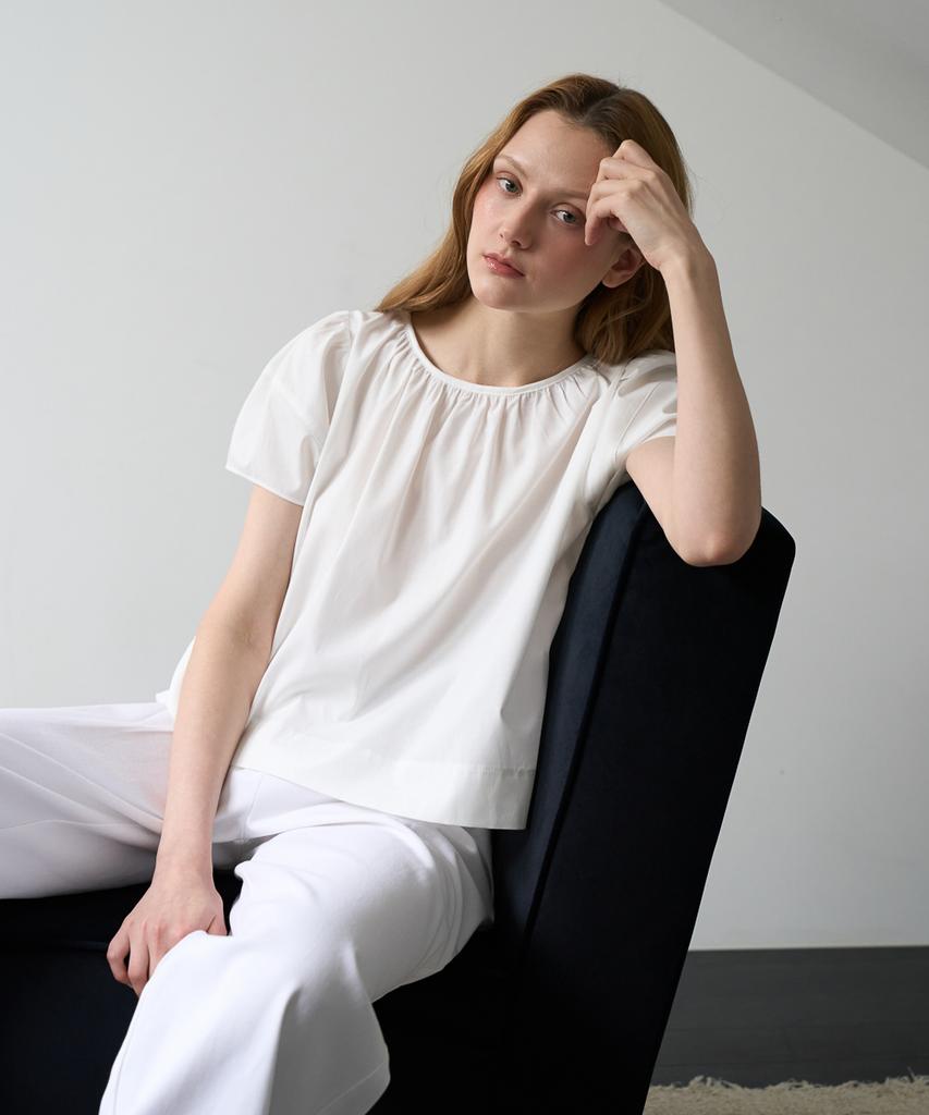 DEHEVE Volume Shirring Blouse [Ivory]