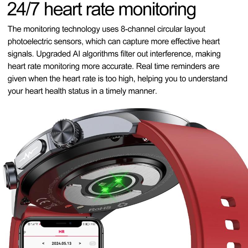 2025 NEW Pulse Therapy Smart Watch Sapphire Glass Screen ECG+PPG Blood Fats Uric Acid BT Call Sports Health Watches for Huawei