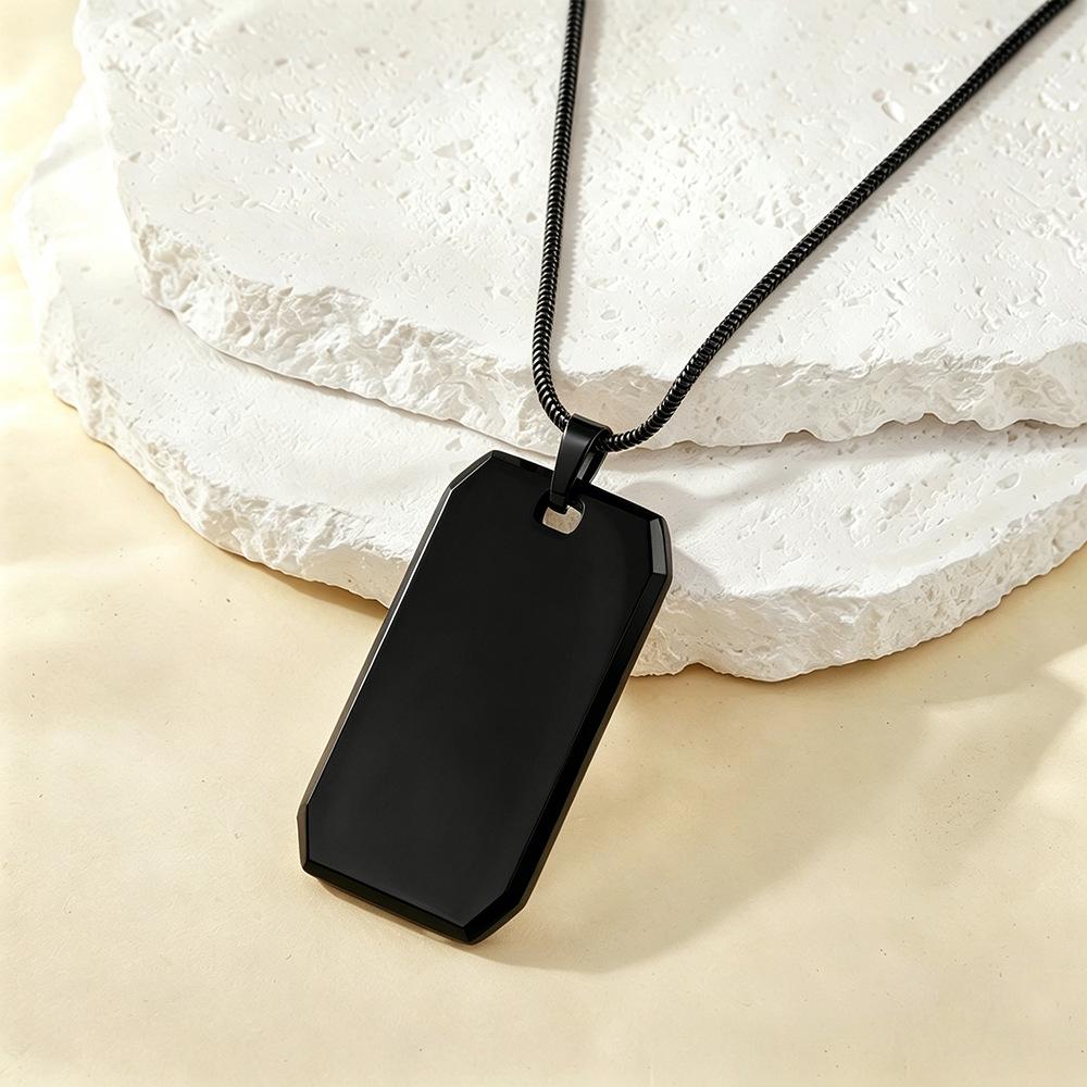 Stainless Steel Engravable Dog Tag Pendant Necklace with Snake Bone Chain