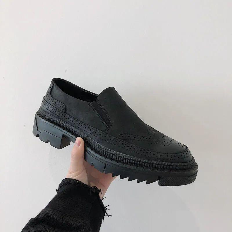 

Men s shoes pedal British business platform high-end heightening men s shoes casual spring leather shoes Korean version Brock breathable 38