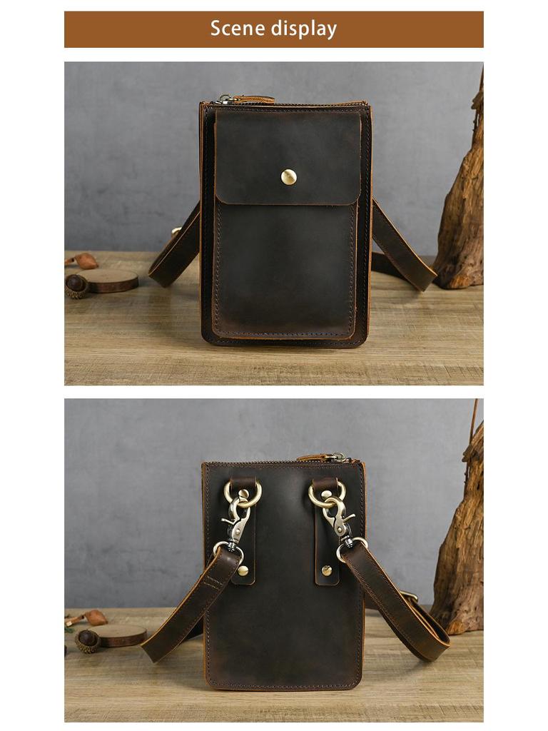 Retro Genuine Leather Waist Bag – Multifunctional Crossbody Pouch for 6-inch Phones