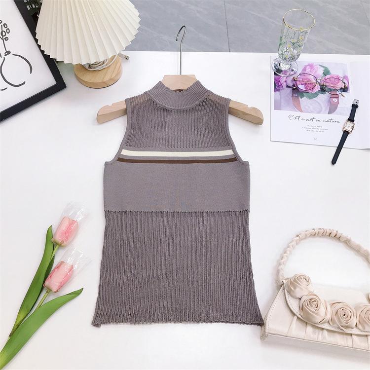 

Топ на бретельках в стиле гранж в стиле пэчворк, водолазка с вырезом, вязаный жилет Y2k, эстетика, майка в стиле Харадзюку, корейский стиль, без рукавов, A-007 One Size хаки