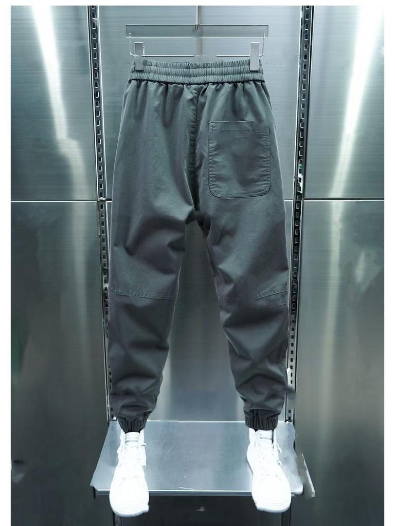 2023 Spring Men's Trendy Buttoned Splicing Harem Pants - Casual, Solid Color, Loose Fit