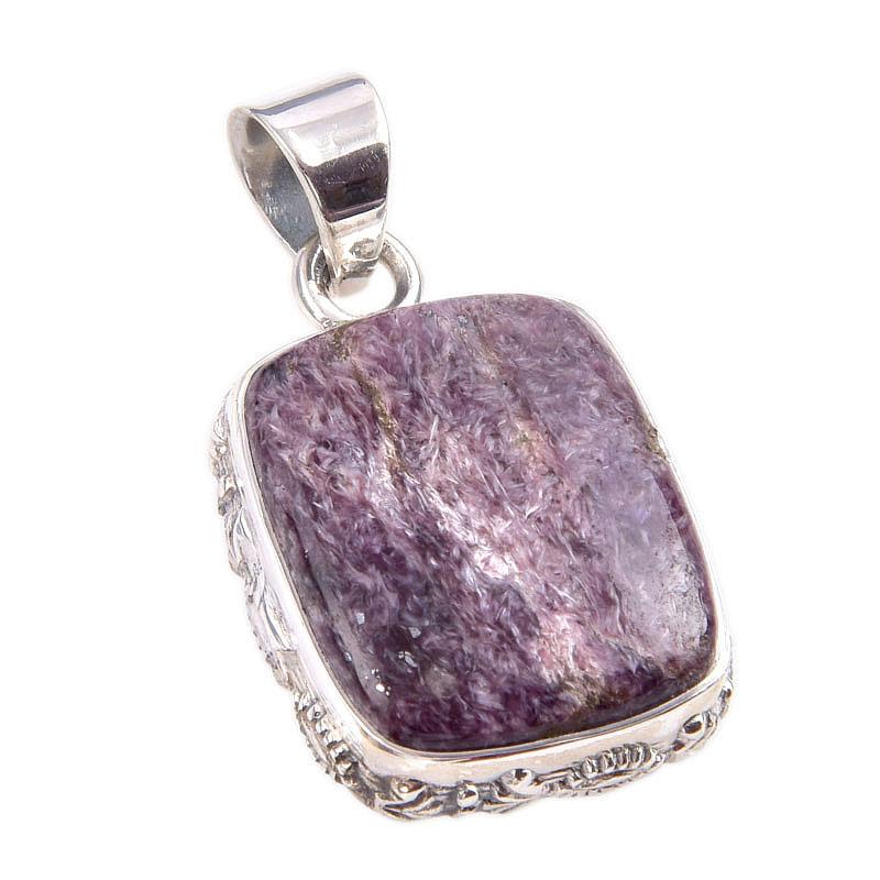 Natural Charoite Gemstone Handmade 925 Solid Sterling Silver Pendant 1.5'' P3U48