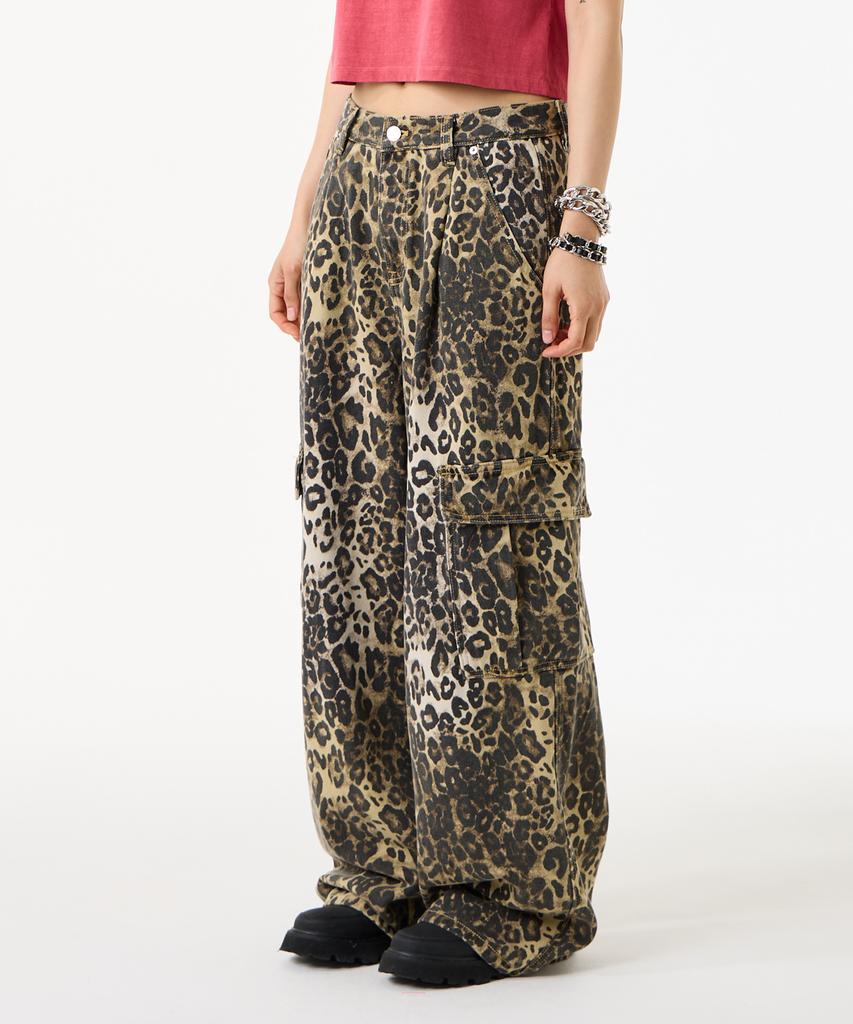 UNKNOWN PLANET Leopard Wide Cargo Pants Brown