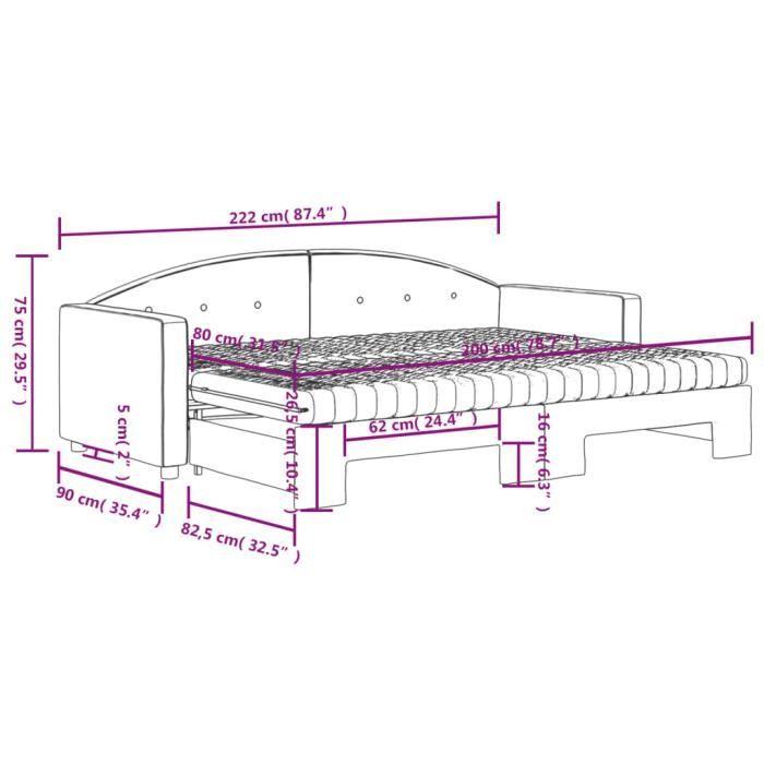 VidaXL Lit de jour avec gigogne et matelas gris clair 80x200cm velours 3197318
