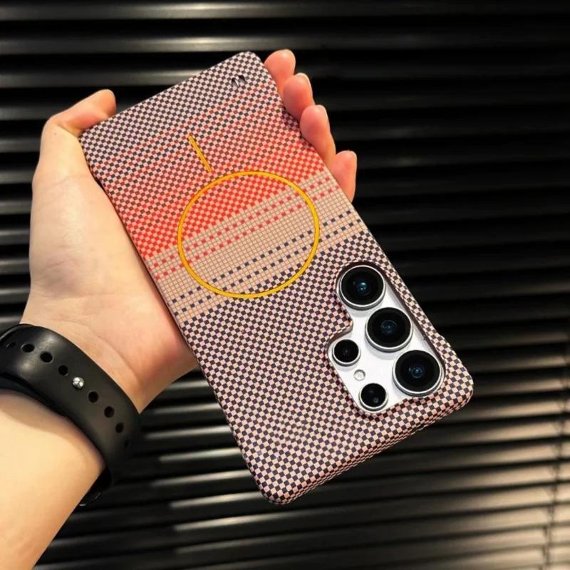 Luxury Matte Frameless Carbon Fibre Wireless Charging Magnetic For Magsafe Case For Samsung Galaxy S25 S24 S23 Plus Ultra Cover