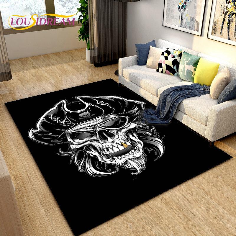3D Horror Death Skull Pirate  Area Rug,Carpet Rug for Living Room Bedroom Sofa Doormat Decoration, Kids Play Non-slip Floor Mat