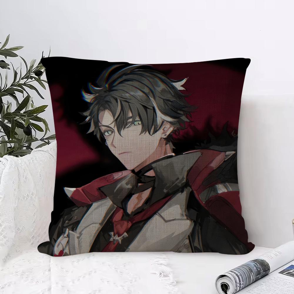 Genshin Impact Wriothesley Cushion Cover Eco Linen Pillow Case DoubleSided Print Breathable Durable Zipper Home Decor Gift